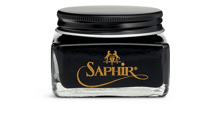 Saphir calfskin cream shoe polish in black.