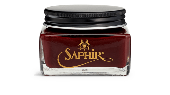 Saphir calfskin cream shoe polish in red.
