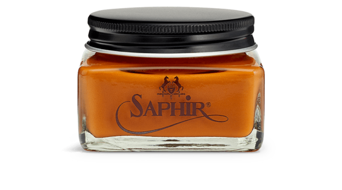 Saphir calfskin cream shoe polish in light brown.