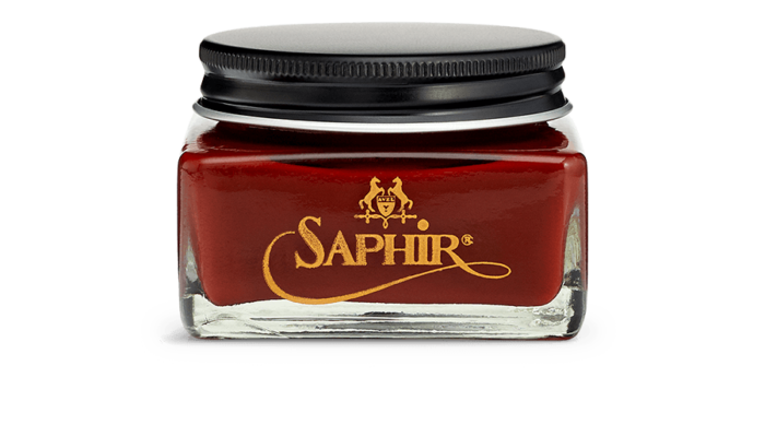 Saphir calfskin cream shoe polish in mahogany.