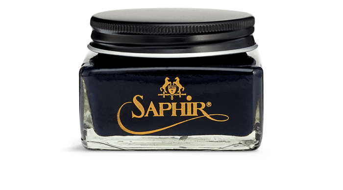 Saphir calfskin cream shoe polish in navy.