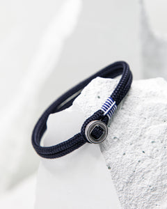 Pig & Hen Don Dino bracelet in navy with silver ring.