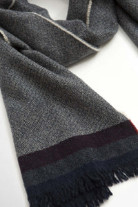 Begg & Co - Wash Vaudie Weavers Wool Cashmere Scarf in Navy Burgundy