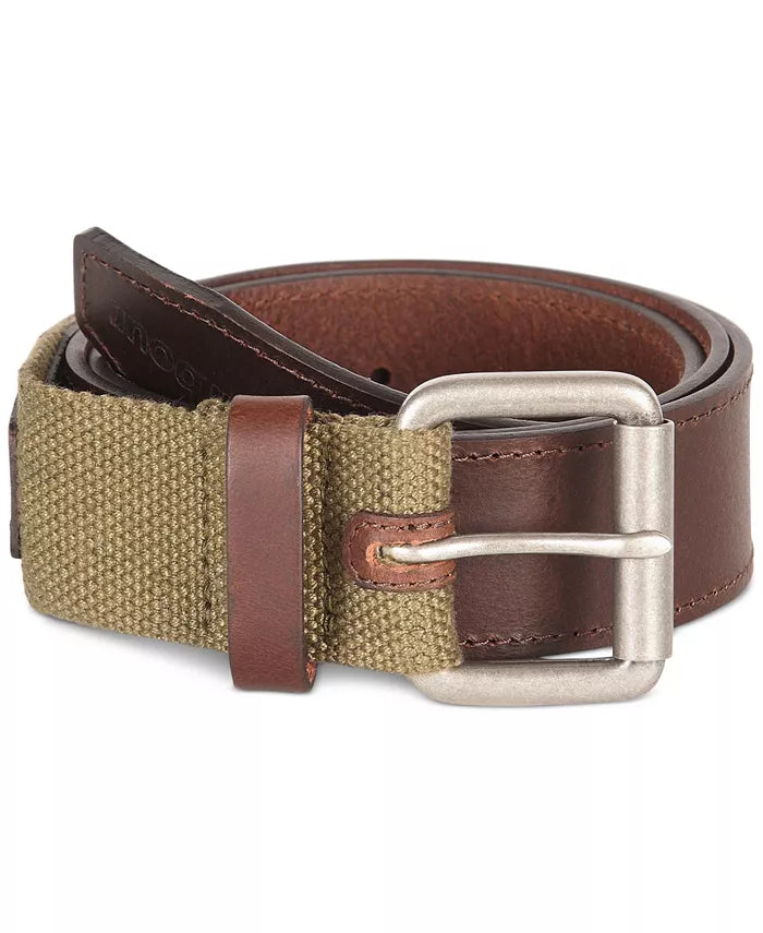 Barbour Webbing/Leather Belt in Olive/Brown.