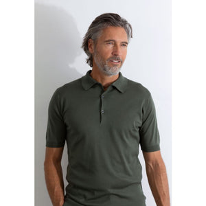 Model wearing John Smedley - Adrian S/S Polo Shirt in Palm..