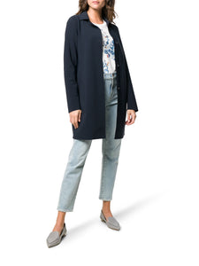 Model wearing Herno Women's Act First Scuba Snap Front Jacket in Blu Navy.