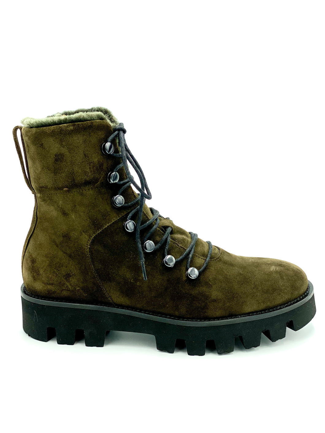 Homers Siena lace up boot in military green suede.