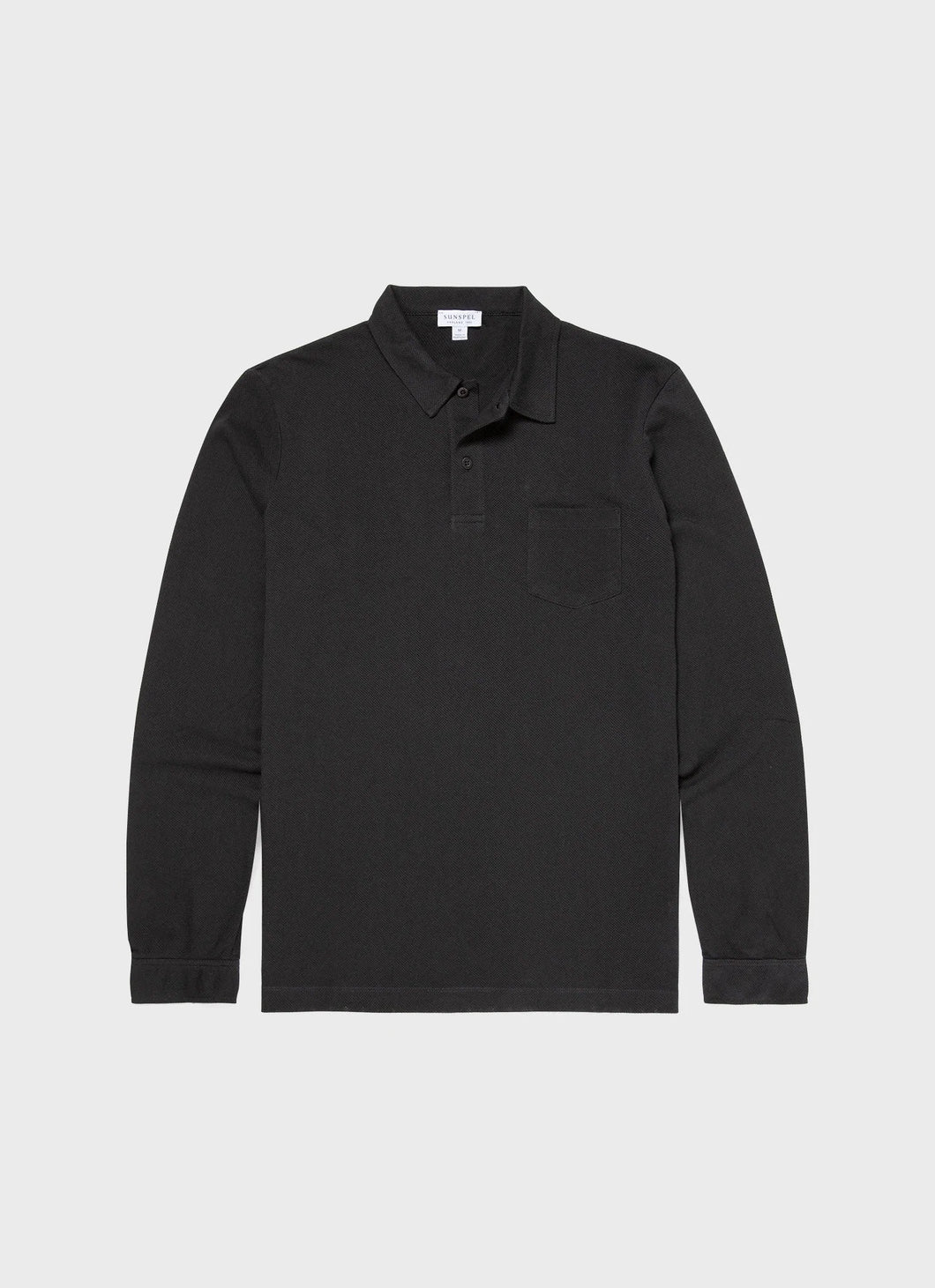 Sunspel - Cotton Riviera LS Polo Shirt in Black.