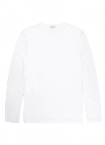 Sunspel Classic LS Crew Neck T-shirt in White.