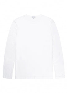 Sunspel Classic LS Crew Neck T-shirt in White.