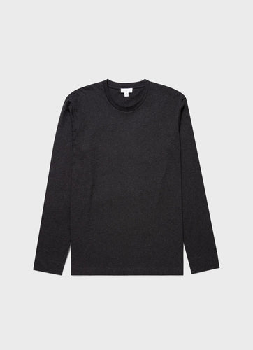 Sunspel - Riviera LS Crew Neck T-shirt in Charcoal Melange.
