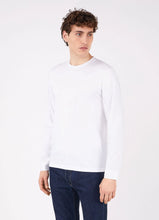 Load image into Gallery viewer, Model wearing Sunspel - Riviera LS Crew Neck Supima Cotton T-shirt in White.
