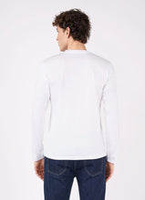 Load image into Gallery viewer, Model wearing Sunspel - Riviera LS Crew Neck Supima Cotton T-shirt in White - back.
