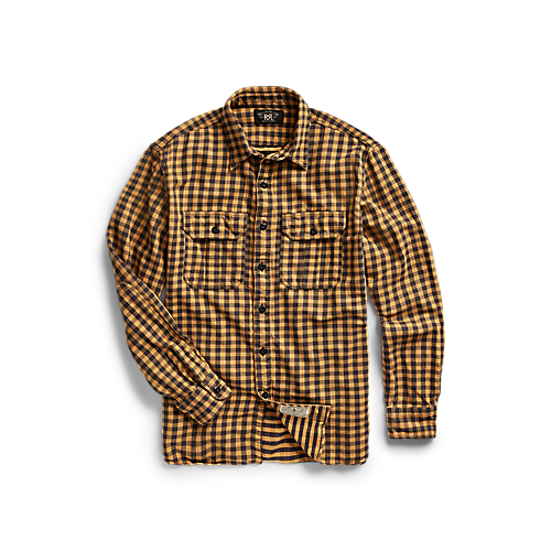 RRL Checked Twill Workshirt in Yellow/Black check.