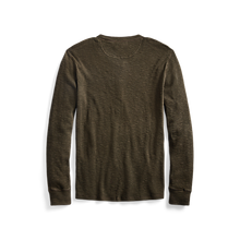 Load image into Gallery viewer, RRL - Long Sleeve Textured Cotton Waffle Knit Henley in Dark Green - back.
