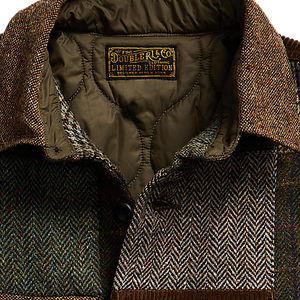 RRL - Long-Sleeve Wool Magee Tweed Patchwork Townsend Overshirt w/ Quilted Lining in Tan/Multi.