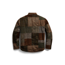 Load image into Gallery viewer, RRL - Long-Sleeve Wool Magee Tweed Patchwork Townsend Overshirt w/ Quilted Lining in Tan/Multi - back.
