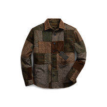 Load image into Gallery viewer, RRL - Long-Sleeve Wool Magee Tweed Patchwork Townsend Overshirt w/ Quilted Lining in Tan/Multi.
