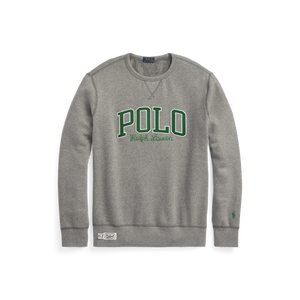 POLO Ralph Lauren - L/S RL Fleece Crewneck Sweatshirt with "POLO" Logo Corduroy Applique in Vintage Salt and Pepper Heather.