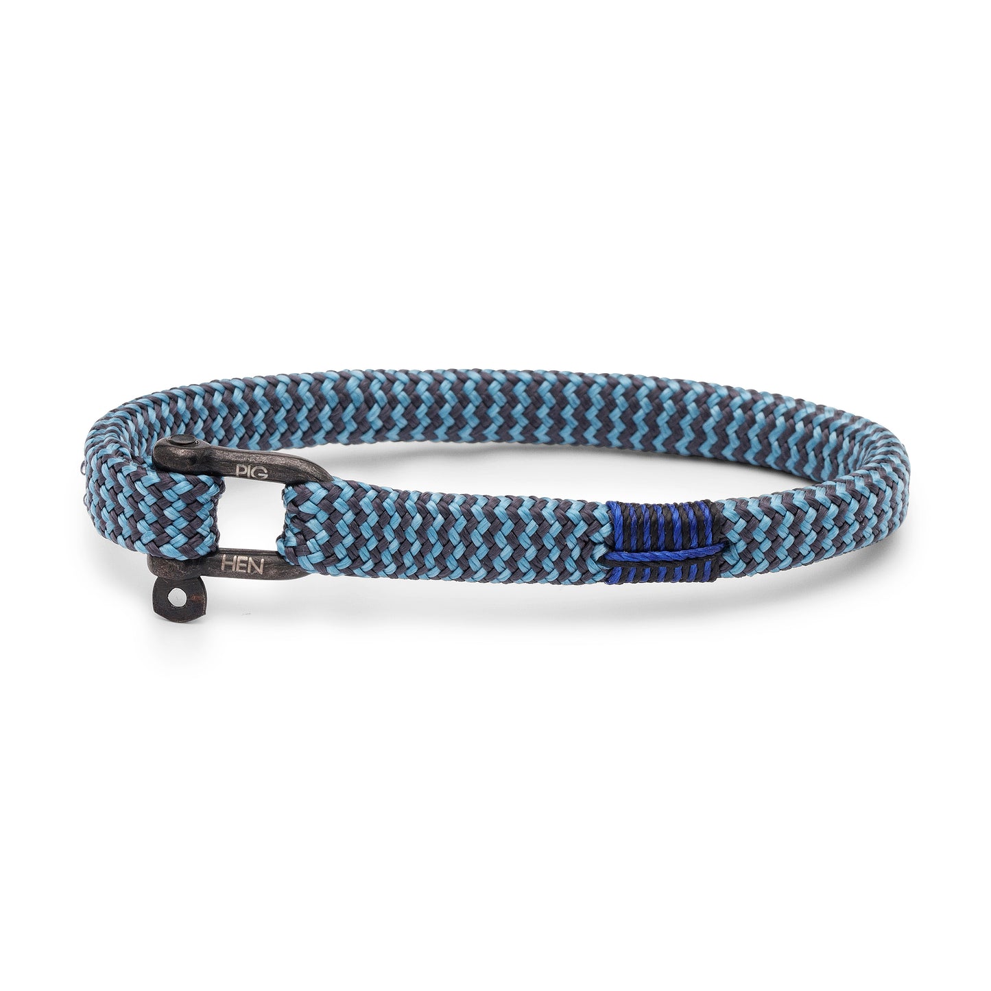 Pig & Hen Vicious Vik Bracelet in blue and slate gray with black buckle.